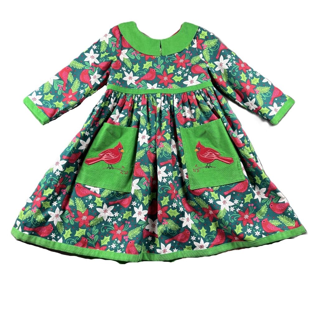 Barby Line Boutique Girl's Dress Christmas Cardinal Holly Green Red Size 6 Q238